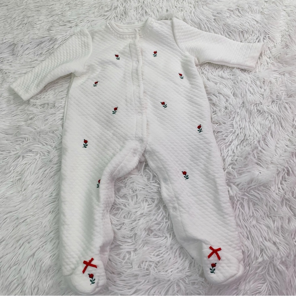 Little Me baby girl long sleeve embroidered Quilted Baby One Piece snap buttons‎